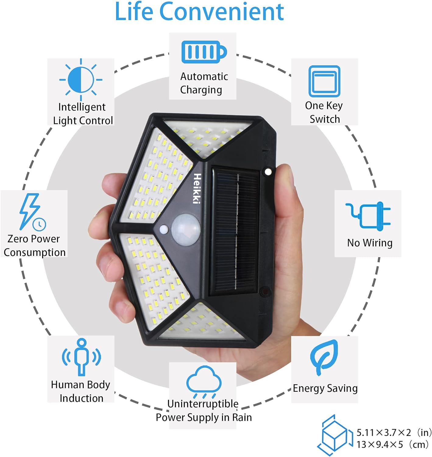 Luces solares para exteriores, 100 LED/3 modos de iluminación de 270°