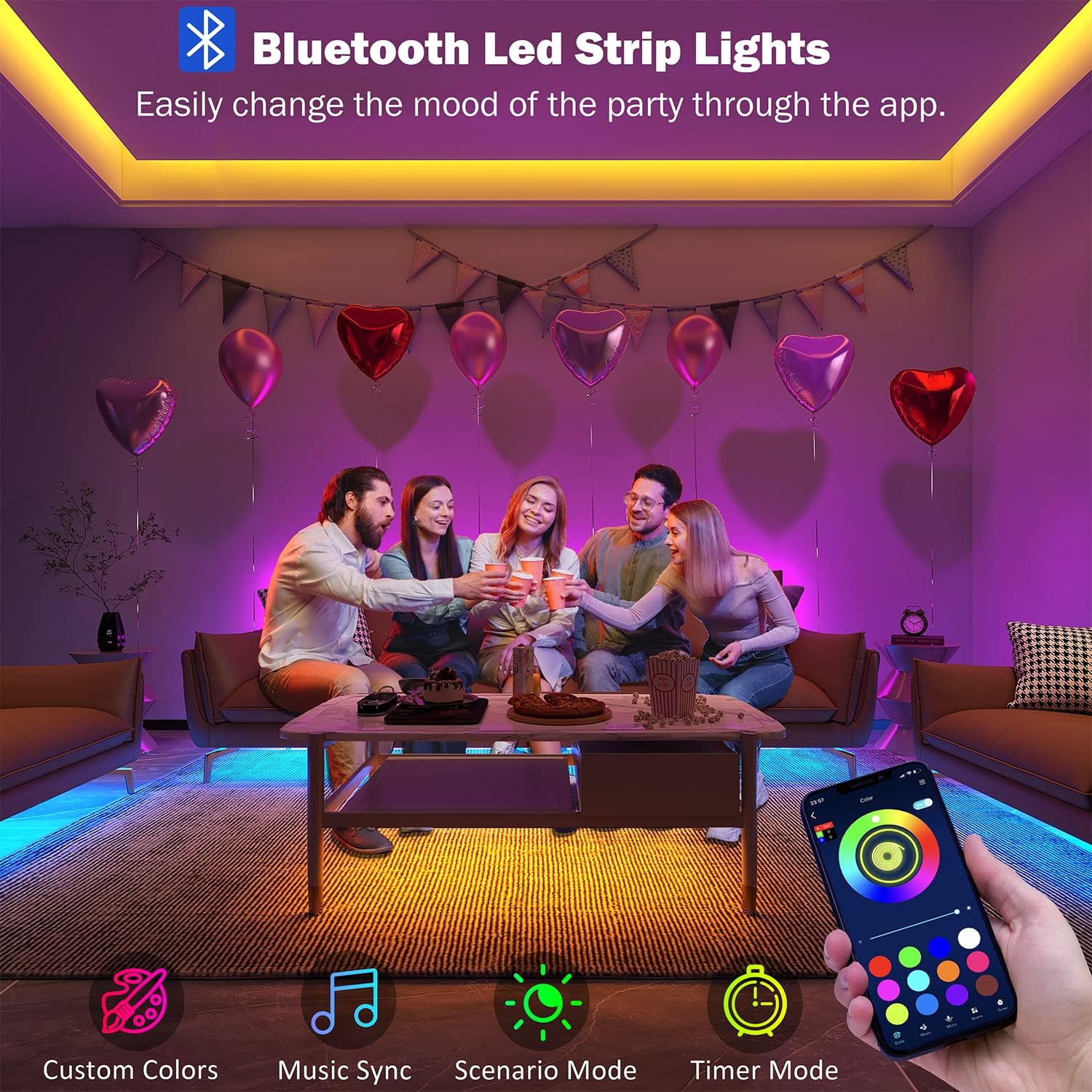 Tira Cinta Luces Led 5 Metros Bluetooth